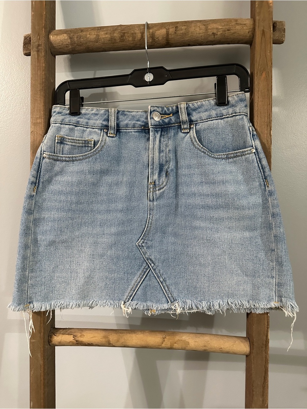 PacSun Light Wash Denim Mini Skirt with Frayed Hem
